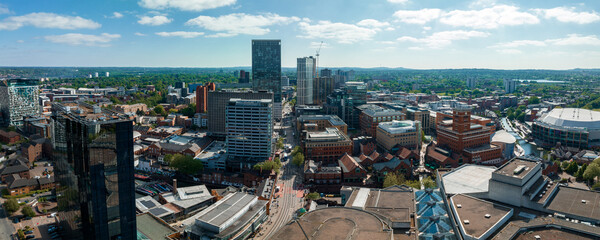 Fototapeta na wymiar Aerial view of the eBirmingham city center. Beautiful English city, with modern skyscrapers and traditional architecture.
