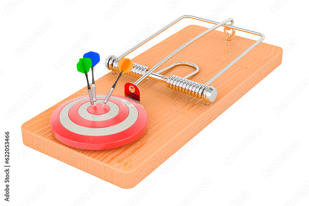 Aufkleber target inside mousetrap. 3d rendering