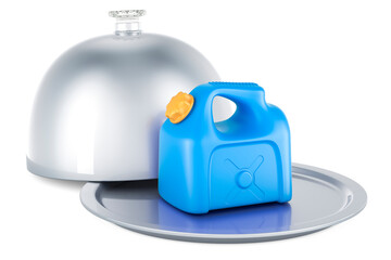Restaurant cloche with jerrycan, plastic. 3D rendering
