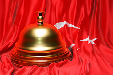 Reception bell on the Turkish flag background, 3D rendering