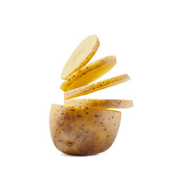 Potato slices on white background