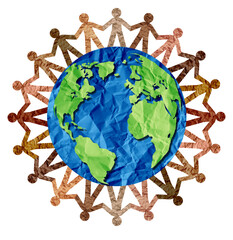 Global Unity and World diversity or earth day and international culture as a concept of diversity and crowd cooperation symbol as international diverse people holding hands together for the planet ear