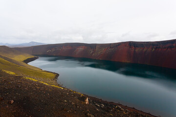Volcanic crater with water near Landmannalaugar area, Iceland