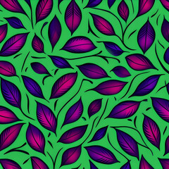 Purple Leaves on Green Background Abstract Pattern