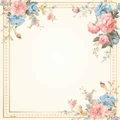 Fototapeta na wymiar Square blank vintage floral paper background for printable digital paper, art stationery and greeting card illustration