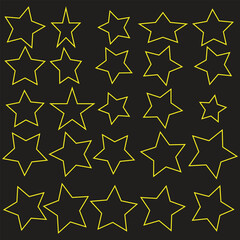 Set of black hand drawn vector stars in doodle style on white background. Could be used as pattern or standalone element. Brush marker sketchy