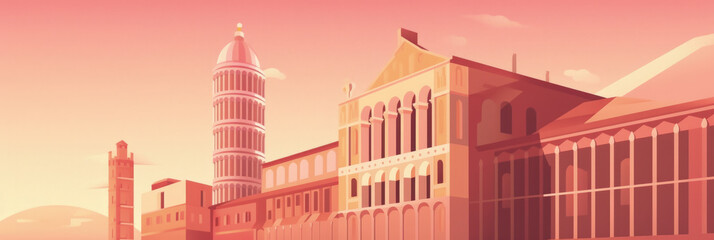 Pisa city panorama, urban landscape with modern buildings. Business travel and travelling of landmarks. Illustration, web background. Skyscraper silhouette. Tuscany, Italy - Generative AI