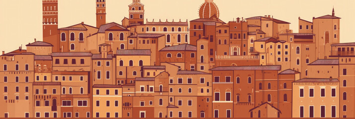 Siena city panorama, urban landscape. Business travel and travelling of landmarks. Illustration, web background. Buildings silhouette. Tuscany, Italy - Generative AI