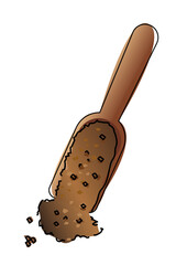 Brown sugar. Powder vector illustration with wooden spoon.