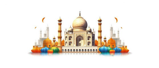 Obraz premium India Famous Landmarks Skyline Silhouette Style, Colorful, Cityscape, Travel and Tourist Attraction - Generative AI