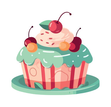 Cute cupcake with berry fruit decoration and icing