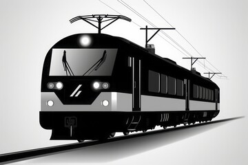 train on the railway, Sustainable Railways: Black Symbol of a Modern Electric Train on a White Background, locomoive