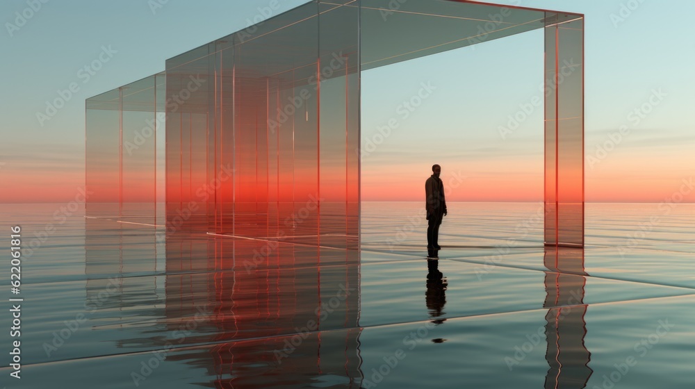 Aufkleber a man standing in front of a glass structure. generative ai image.