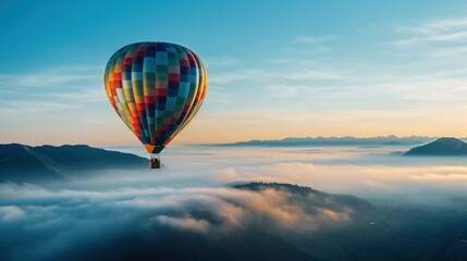 Naklejka premium colorful balloon against a blue sky with clouds. Generative AI