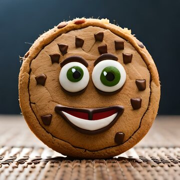 Biscoito de chocolate com cara engra&ccedil;ada em fundo escuro, closeup