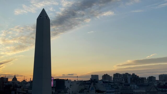 The Obelisk at Plaza de la Republica (Republic Square) at Sunset, Buenos Aires, Argentina.