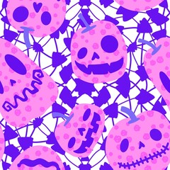 Autumn harvest seamless cartoon pumpkins Halloween pattern for wrapping paper and fabrics and linens