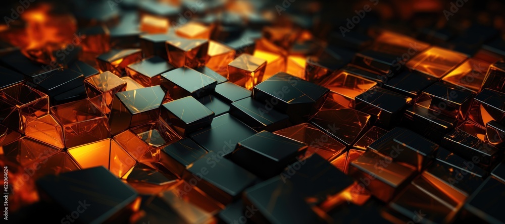 Aufkleber a vibrant array of neon green and orange polygons, abstract geometric background. generative ai