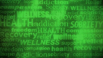 Sobriety addiction health wellness support in green looping animated background
