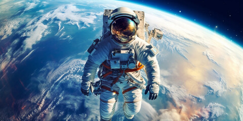 Astronaut in the outer space over the planet Earth