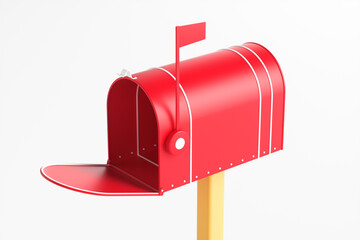 One red mailbox on a white background. 3d rendering illustration