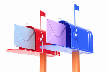 Two mailboxes with an envelope inside on a white background. 3d rendering illustration