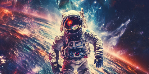Astronaut in the outer space over the planet Earth