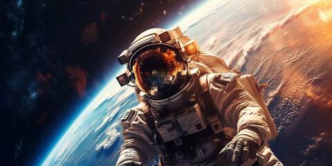 Astronaut in the outer space over the planet Earth