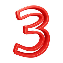 3d red number 3 design for math, business and education concept 