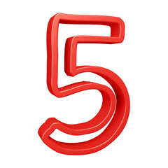 3d red number 5 design for math, business and education concept 