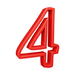 3d red number 4 design for math, business and education concept 