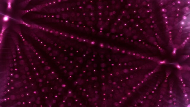 Pink abstract glowing digital dot array pattern in elegant dark space. 3D illustration of glowing decorative data point particle mesh. Futuristic technology background for storage network security.