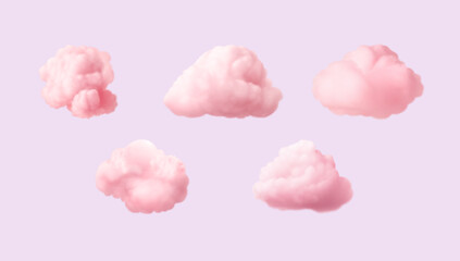 Set of realistic pink soft clouds. Vector illustration.