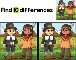 Thanksgiving Native American Find The Differences - obrazy, fototapety, plakaty
