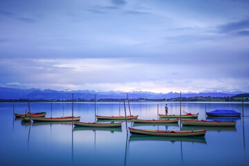 Boats on the Lake Zurich long exposure