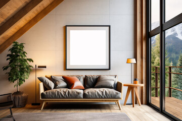 Frame art mockup living room wood wall art display