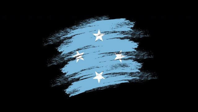 4K Paint Brush Micronesia Flag with Alpha Channel. Waving Brushed Micronesian Banner. Transparent Background Texture Fabric Pattern High Detail.