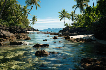 Fototapeta na wymiar Palms, showcasing a peaceful and tropical environment. Generative Ai.