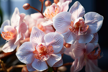 Close-up image of an orchid, showcasing the delicate beauty of the flower. Generative Ai.