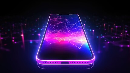 Modern mobile phone in the hand, close-up. Bright, image of AI technologies on the smartphone screen