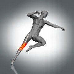 3D render of a medical figure with partial skeleton in jump pose
