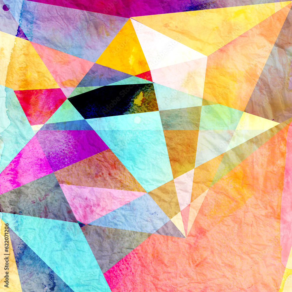 Poster abstract colorful watercolor background with different geometric elements