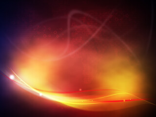 Abstract red background with waves and spotlights
