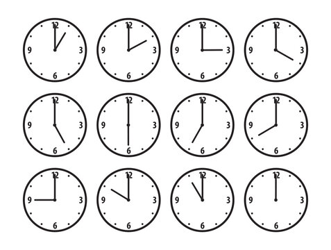 Simple set of flat clock icons isolated on white background. World clock, time zone, time icon line. Vector illustration 