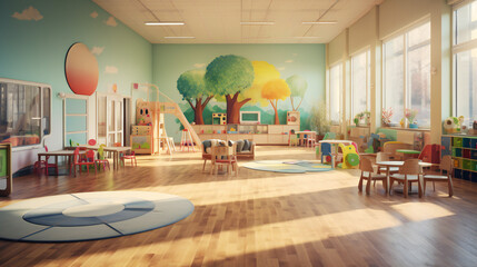 Kindergarten, Nursery Interior - obrazy, fototapety, plakaty