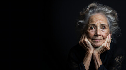 Portrait of an older woman, intense look, sad, grief, depressed, afraid, thinking