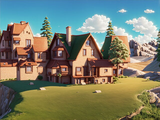 landscape animated home, house on the hill 