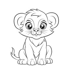 Cute little lion. Black and white line drawing vector. Simple children's coloring, illustration for children's creativity.