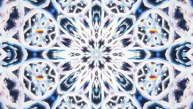 Exuberant kaleidoscopic motion design background. Intricate prismatic VJ loop. Seamlessly looping animation