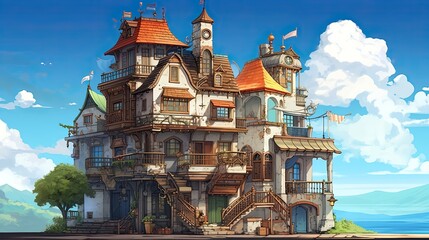 Obraz premium The town of the city. AI generated art illustration.